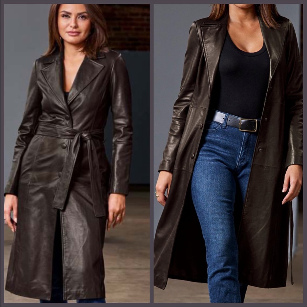 NWT BAGATELLE COLLECTION gorgeous chocolate leather trench coat